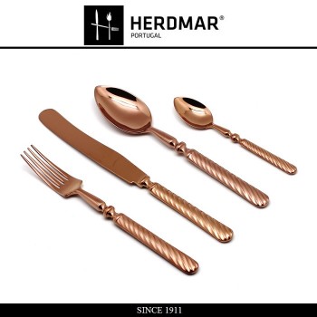 Набор столовых приборов SOBOR COPPER, 24 предмета на 6 персон, сталь 18/10 с медным PVD покрытием, Herdmar