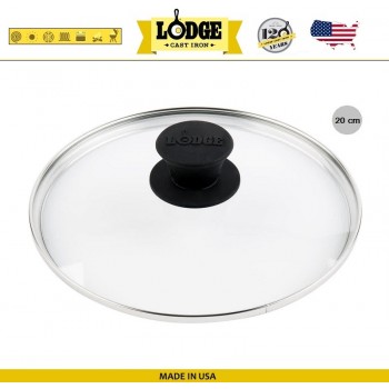 Крышка, D 20 см, стекло закаленное, сталь, силиконовая ручка, Lodge