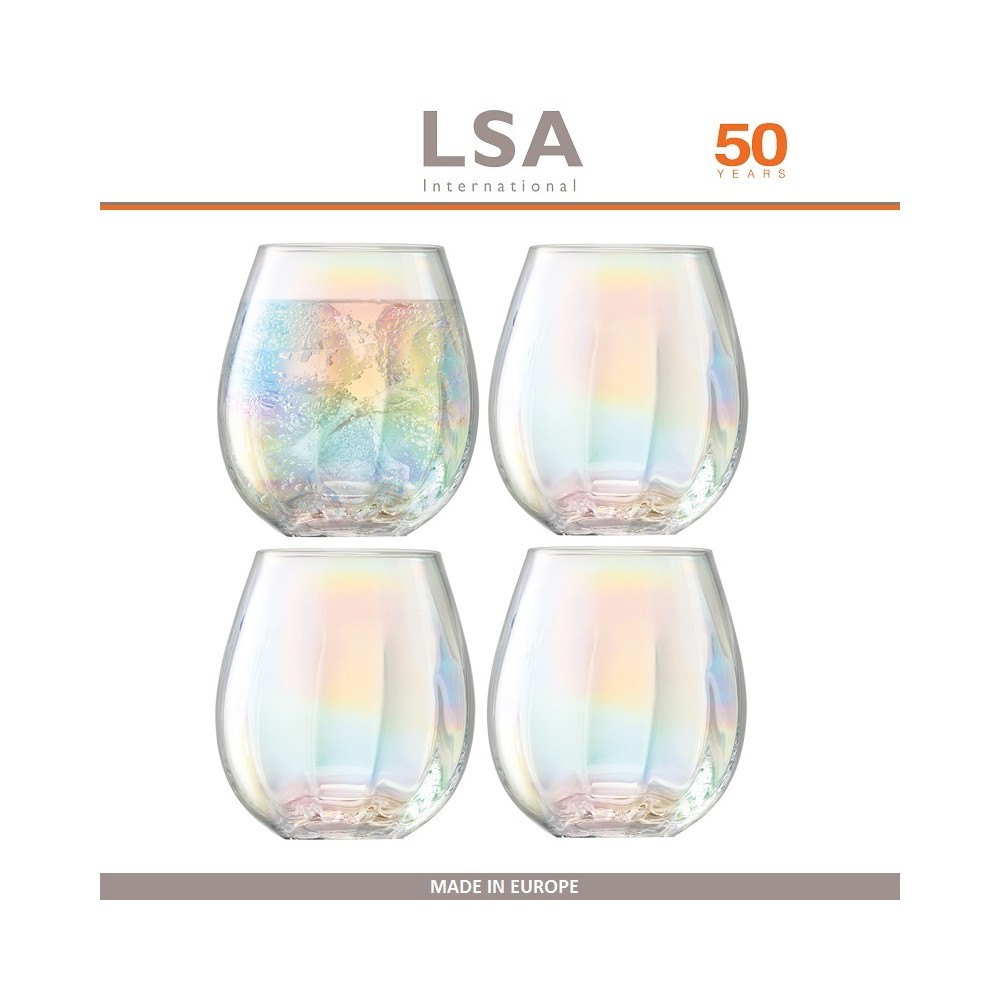 Набор бокалов Pearl для воды, сока, ручная работа, 4 шт по 425 мл, цвет перламутр, LSA