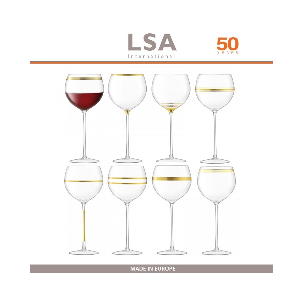 Бокалы Deco для вина с золотым декором, выдувное стекло,  8 шт по 525 мл, LSA