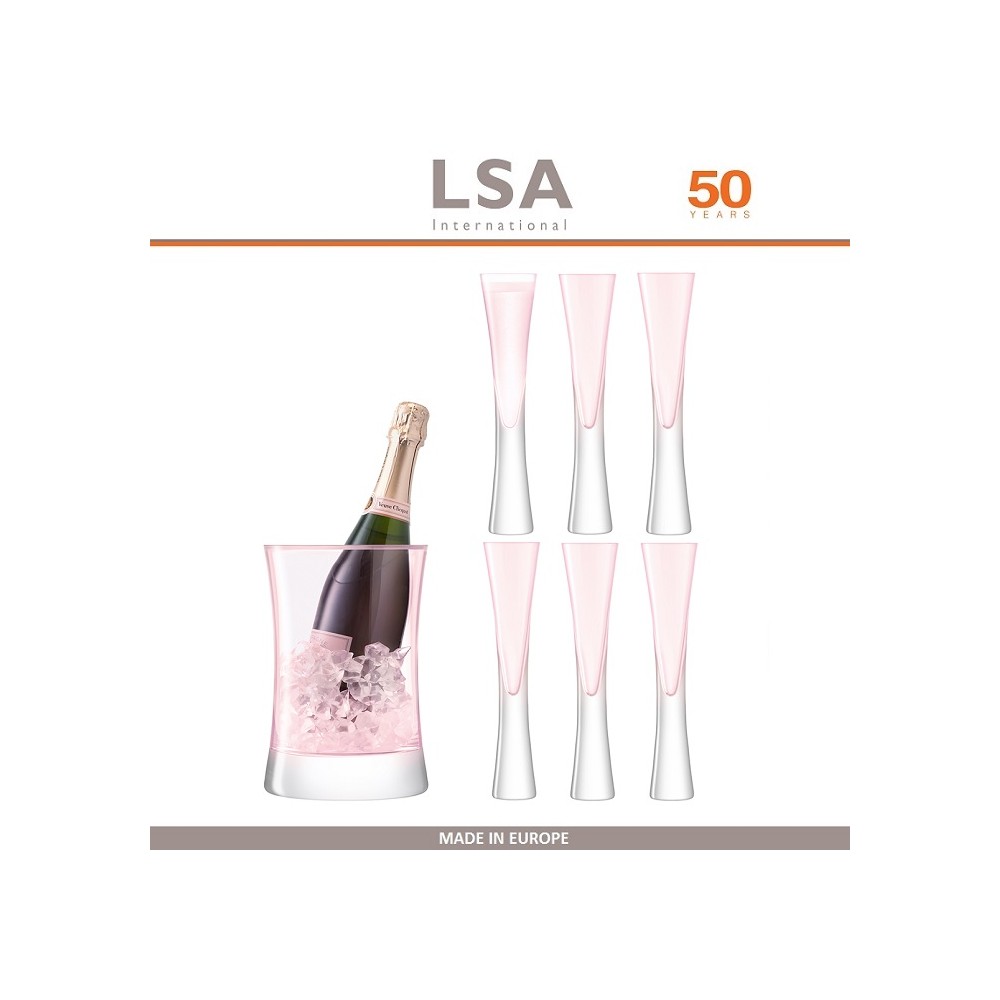 Набор MOYA для подачи шампанского, розовый, 7 предметов, ручная выдувка, LSA