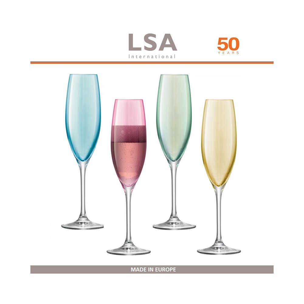 Набор бокалов Polka для шампанского, ручная работа, 4 шт по 225 мл, цвет мультиколор, LSA
