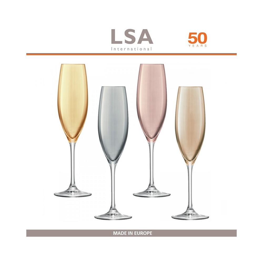 Набор бокалов Polka для шампанского, ручная работа, 4 шт по 225 мл, цвет металлик, LSA