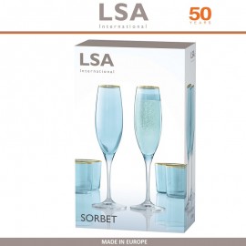 Бокалы Sorbet для шампанского, ручная выдувка, 2 шт по 225 мл, цвет голубой, LSA