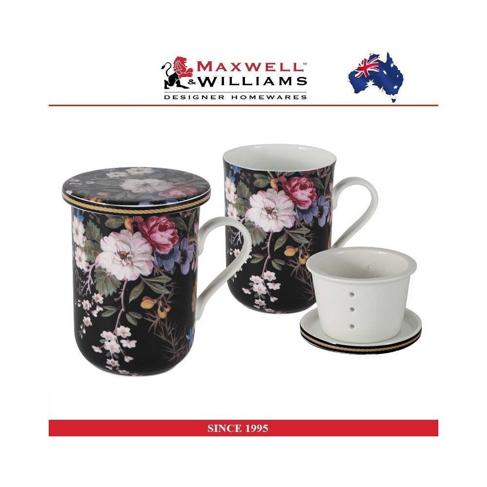 Заварочная кружка Midnight Flowers с крышкой и ситечком в подарочной упаковке, 300 мл, серия William Kilburn, Maxwell & Williams