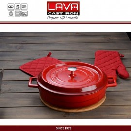 Кастрюля-сотейник чугунный с эмалевым покрытием, D 28 см, V 3,4 л, цвет красный, LAVA