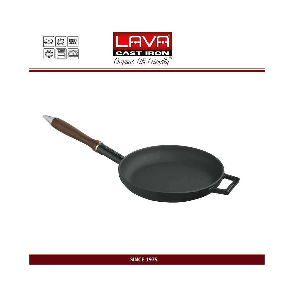 Сковорода чугунная с эмалевым покрытием, D 24 см, цвет черный, LAVA