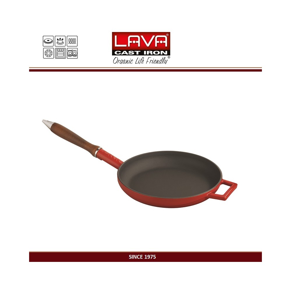 Сковорода чугунная с эмалевым покрытием, D 24 см, цвет красный, LAVA