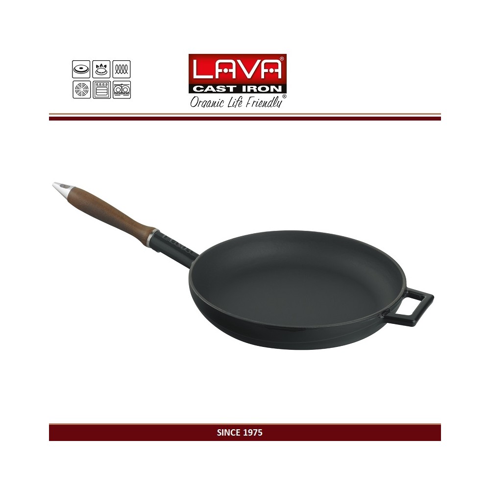 Сковорода чугунная с эмалевым покрытием, D 28 см, цвет черный, LAVA