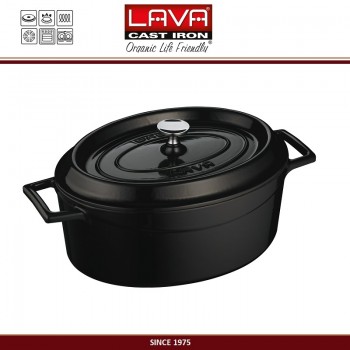 Жаровня овальная чугунная с эмалевым покрытием, 29 см, V 4,8 л, цвет черный, LAVA