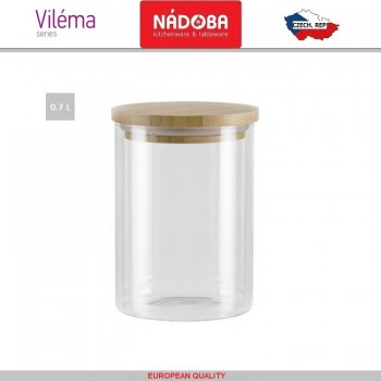 Ёмкость для сыпучих продуктов с крышкой из бамбука, V 0,7 л, боросиликатное стекло, серия Vilema, Nadoba