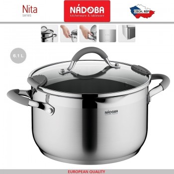 NITA Кастрюля, индукционное дно, D 24 см, 6.1 л, нержавеющая сталь 18/10, Nadoba