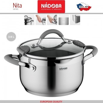 NITA Кастрюля, индукционное дно, D 20 см, 3.6 л, нержавеющая сталь 18/10, Nadoba