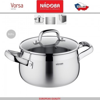 VORSA Кастрюля, индукционное дно, D 18 см, 3.2 л, нержавеющая сталь 18/10, Nadoba