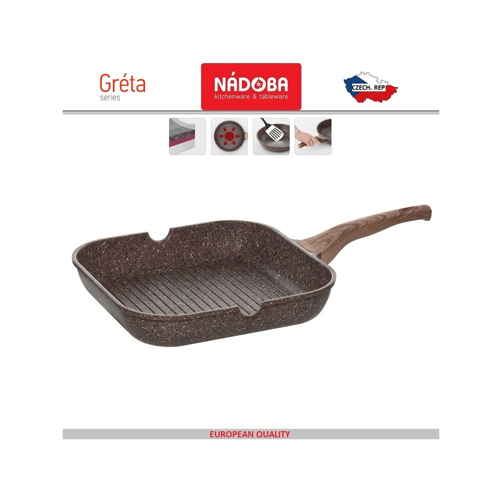 GRETA Гриль-сковорода, индукционное дно, 28 x 28 см, гранитное покрытие, Nadoba