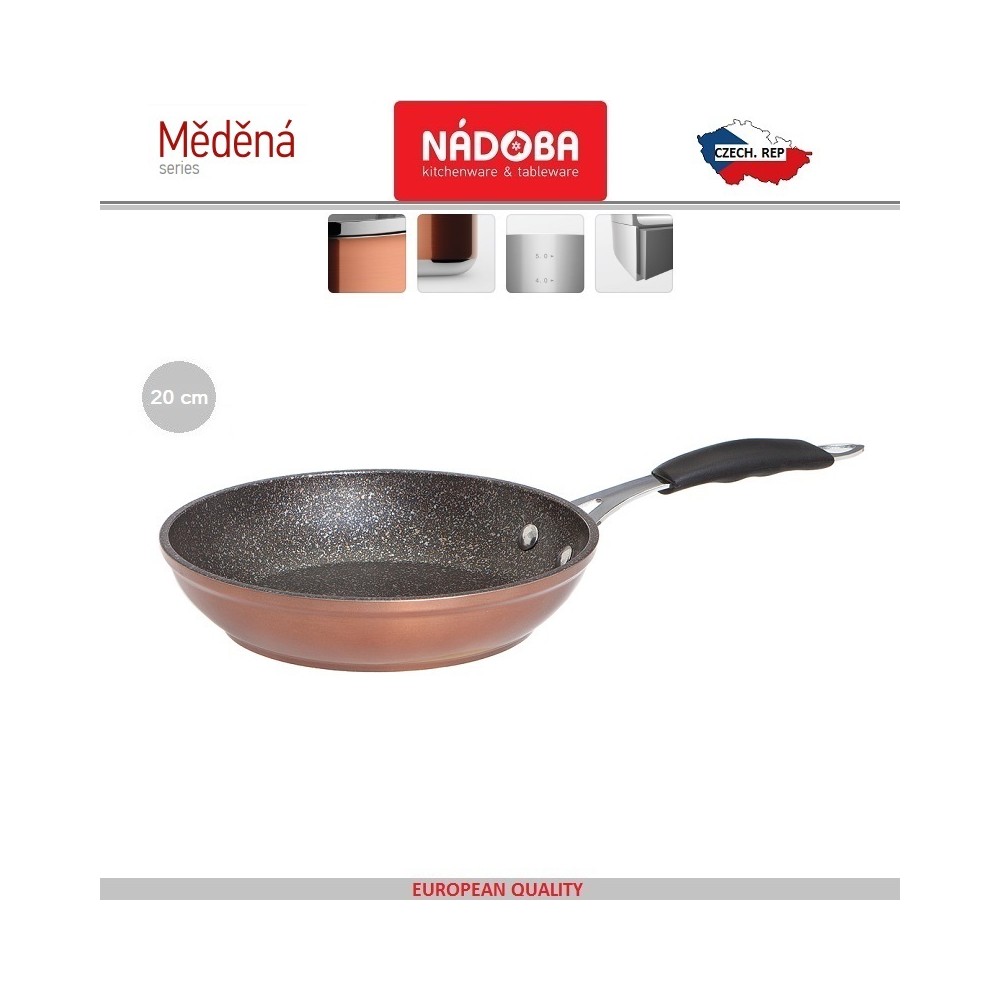 MEDENA Антипригарная сковорода, индукционное дно, D 20 см, гранитное покрытие, Nadoba