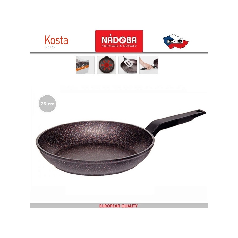 KOSTA Антипригарная сковорода, индукционное дно, D 26 см, 5-ти слойное минеральное покрытие, Nadoba