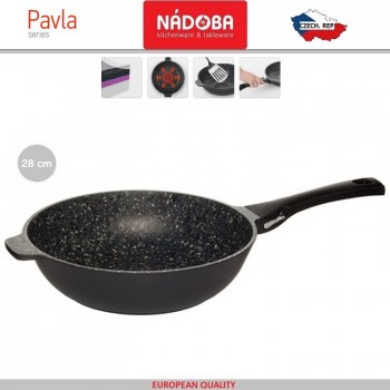 PAVLA Антипригарный Вок со съемной ручкой, индукционное дно, D 28 см, минеральное покрытие, Nadoba