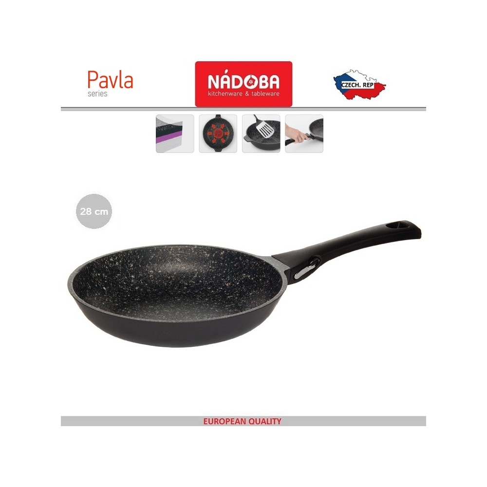 PAVLA  Антипригарная сковорода со съемной ручкой, индукционное дно, D 28 см, минеральное покрытие, Nadoba