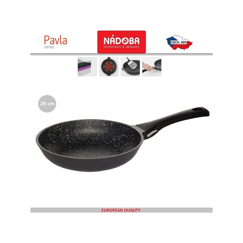 PAVLA Антипригарная сковорода со съемной ручкой, индукционное дно, D 26 см, минеральное покрытие, Nadoba