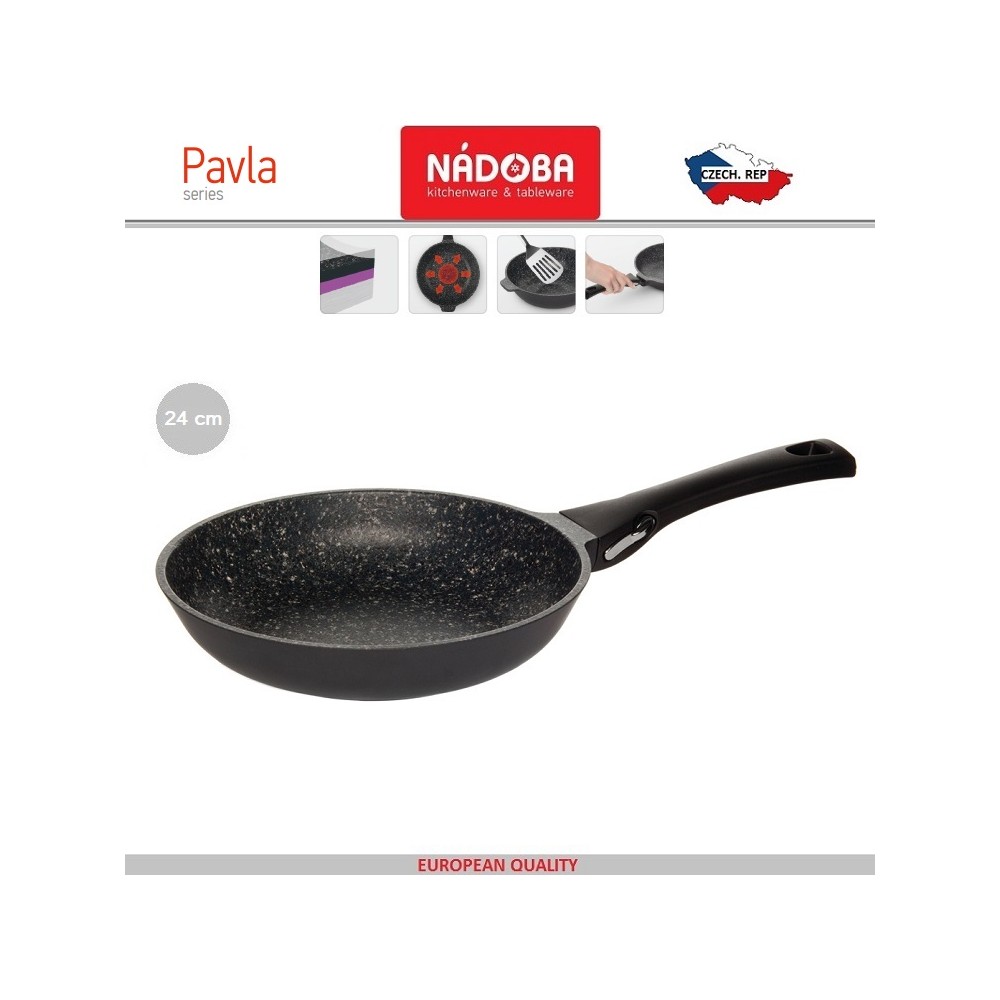 PAVLA Антипригарная сковорода со съемной ручкой, индукционное дно, D 24 см, минеральное покрытие, Nadoba