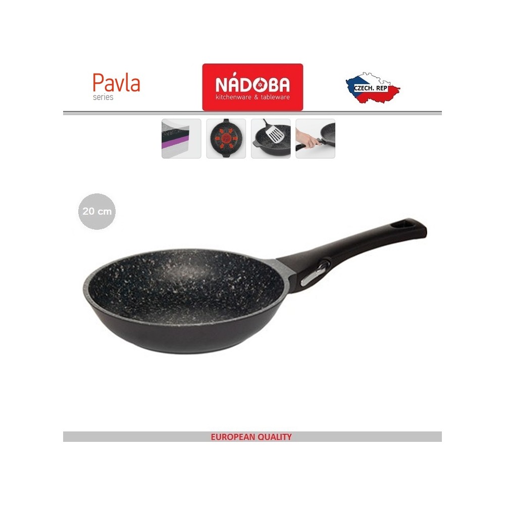 PAVLA Антипригарная сковорода со съемной ручкой, индукционное дно, D 20 см, минеральное покрытие, Nadoba