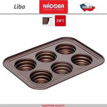 Противень LIBA для маффинов, капкейков, 6 ячеек, сталь, антипригарное покрытие, Nadoba