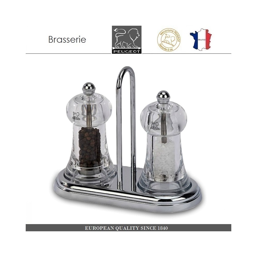 Набор мельниц Brasserie для перца и соли на подставке, 11 см, PEUGEOT