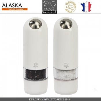 Набор автоматических мельниц Alaska для соли и перца, подсветка, белый, PEUGEOT