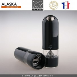 Автоматическая мельница Alaska для перца, подсветка, на батарейках,  цвет черный, PEUGEOT