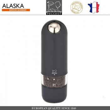 Автоматическая мельница Alaska для перца, подсветка, на батарейках,  цвет черный, PEUGEOT