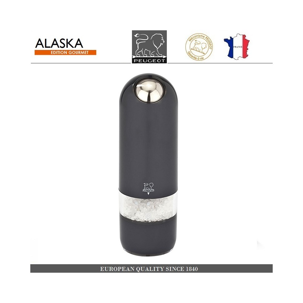Автоматическая мельница Alaska для соли, подсветка, на батарейках, цвет черный, PEUGEOT