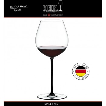 Бокал для красных вин Pinot Noir, объем 705 мл, черная ножка, ручная выдувка, FATTO A MANO, RIEDEL