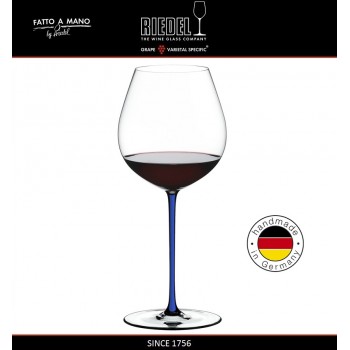 Бокал для красных вин Pinot Noir, объем 705 мл, синяя ножка, ручная выдувка, FATTO A MANO, RIEDEL
