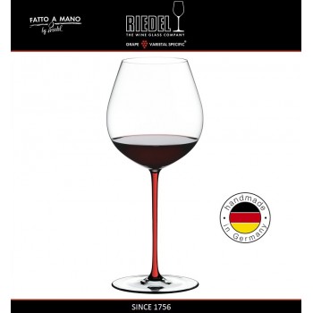 Бокал для красных вин Pinot Noir, объем 705 мл, красная ножка, ручная выдувка, FATTO A MANO, RIEDEL