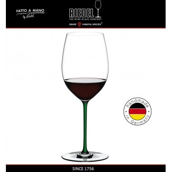 Бокал для красных вин Cabernet и Merlot, объем 625 мл, зеленая ножка, ручная выдувка, FATTO A MANO, RIEDEL