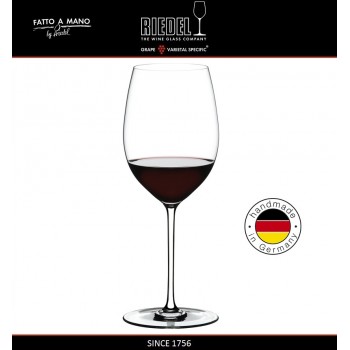Бокал для красных вин Cabernet и Merlot, объем 625 мл, белая ножка, ручная выдувка, FATTO A MANO, RIEDEL