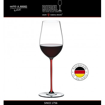 Бокал для белых и красных вин Riesling, Zinfandel, объем 395 мл, красная ножка, ручная выдувка, FATTO A MANO, RIEDEL