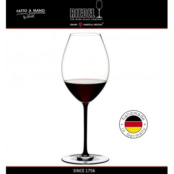 Бокал для красных вин Syrah, объем 650 мл, черная ножка, ручная выдувка, FATTO A MANO, RIEDEL