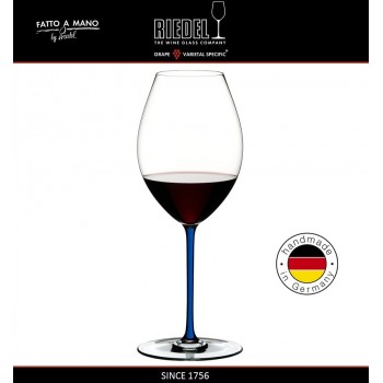 Бокал для красных вин Syrah, объем 650 мл, синяя ножка, ручная выдувка, FATTO A MANO, RIEDEL