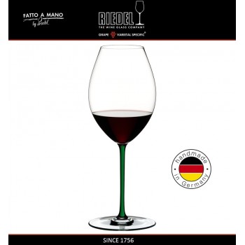 Бокал для красных вин Syrah, объем 650 мл, зеленая ножка, ручная выдувка, FATTO A MANO, RIEDEL