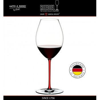 Бокал для красных вин Syrah, объем 650 мл, красная ножка, ручная выдувка, FATTO A MANO, RIEDEL