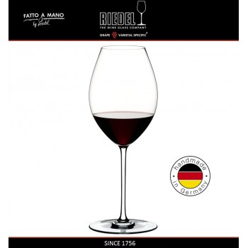 Бокал для красных вин Syrah, объем 650 мл, белая ножка, ручная выдувка, FATTO A MANO, RIEDEL