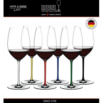 Набор бокалов FATTO A MANO ручной выдувки для красных вин Cabernet и Merlot, 6 шт по 625 мл, хрусталь, Riedel