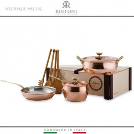 Набор медной посуды Historia Decor 7 предметов: сотейник, ковш, сковорода, 4 деревянные лопатки, RUFFONI