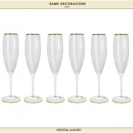 Бокалы Pisa Gold для шампанского, 6 шт, 150 мл, хрусталь, позолота, Same