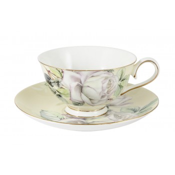 Пара чайная White Roses, 250 мл, костяной фарфор, позолота, Colombo