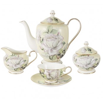 Сервиз чайный White Roses, на 6 персон, костяной фарфор, позолота, Colombo