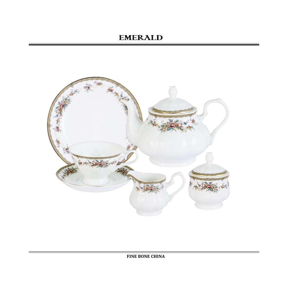 Чайный сервиз Isabella, 21 предмет на 6 персон, костяной фарфор, Emerald