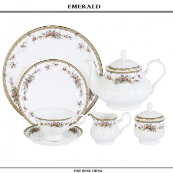 Чайный сервиз Isabella, 40 предметов на 12 персон, костяной фарфор, Emerald